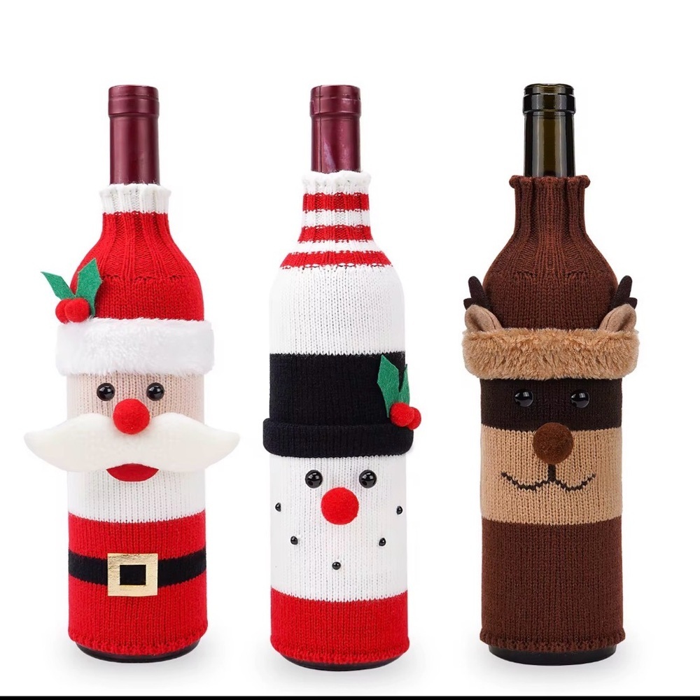 Christmas Wine Bottle Covers –Santa, Reindeer, Rudolph & Snowman Knit Gift Bags